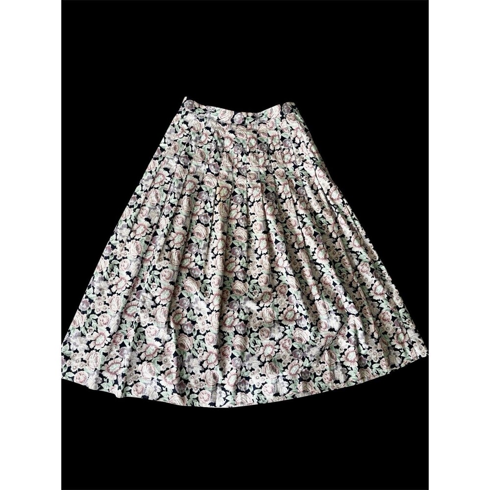 Vtg 80s Laura Ashley Pleated Maxi Skirt Cottagecore Romantic Floral Pink Lilac